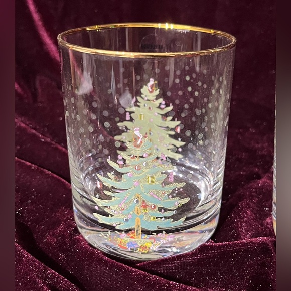NEW Spode x 2 Double Old Fashioned Christmas Tree Gold Rim Replacement Glasses - Picture 2 of 7
